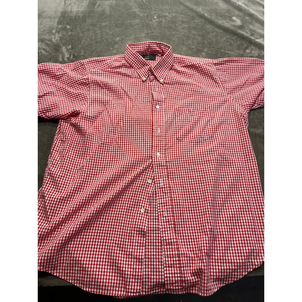 Orvis Mens Red White Gingham Check Short Sleeve Button Down Shirt Large